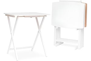 PJ Wood 5 Pack XL Oversize Tray Table for Living Room or Kitchen, Indoor TV Tray Set for Small Spaces and Family Gatherings, White