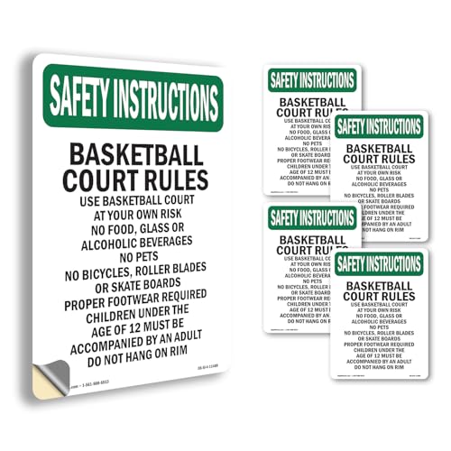 Basketball Court Rules Use Basketball OSHA Safety Instructions Vinyl Decal Labe…