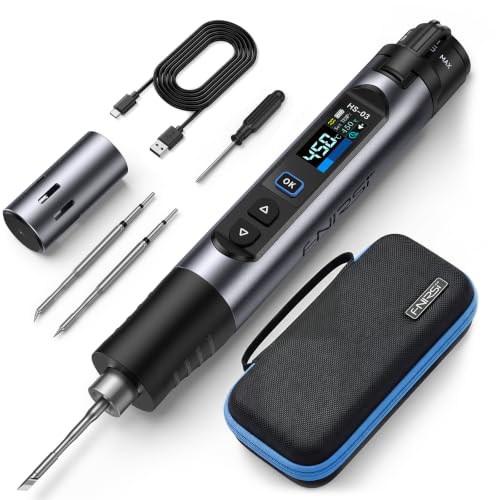 FNIRSI HS-03 Batería Soldador Kit Soldador Inalámbrico con Batería de 2600 mAh, 100-450 °C, calentamiento rápido 3s, 5 niveles de temperatura, pantalla IPS de 0,96 pulgadas, soldador portátil para