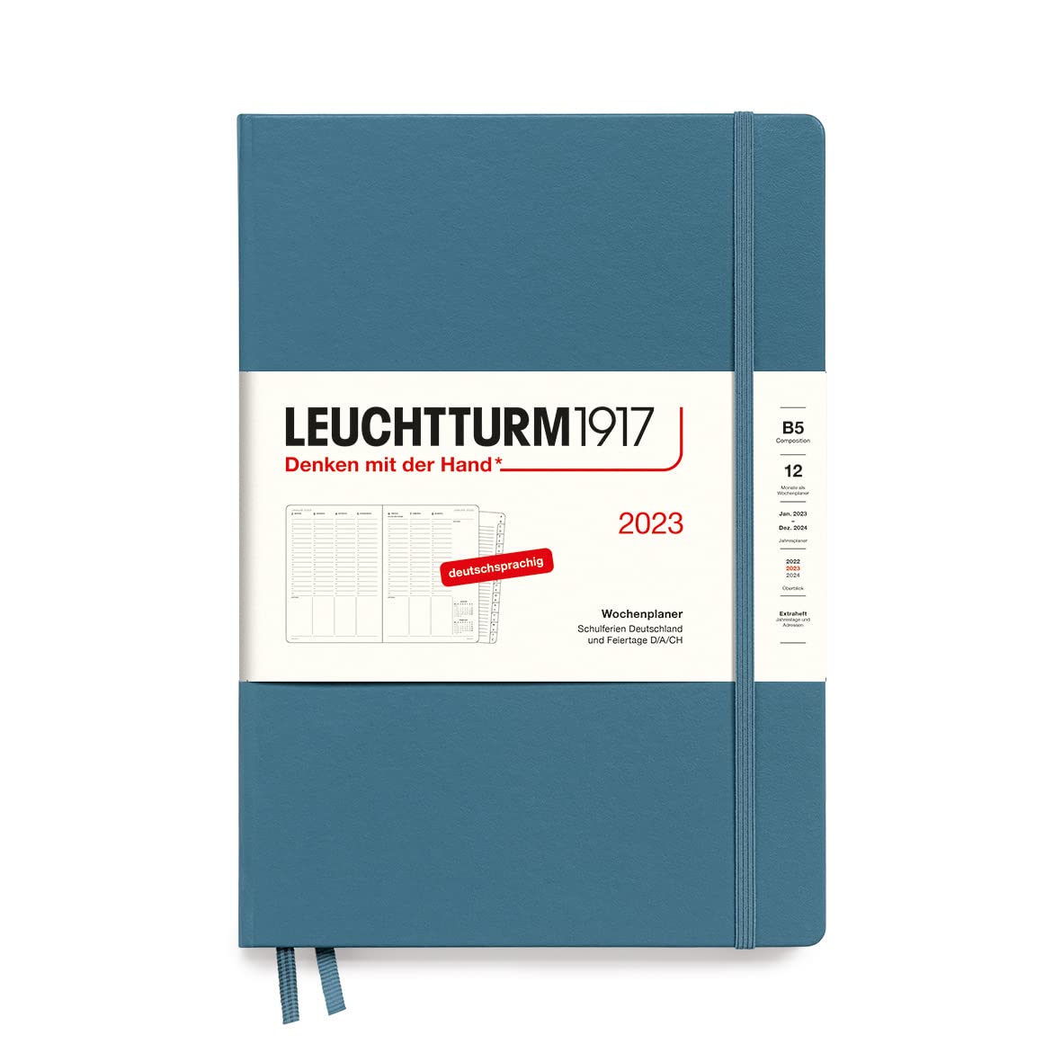 LEUCHTTURM1917 365771 Weekly Planner Composition (B5) 2023, 12 Months, Stone Blue, German