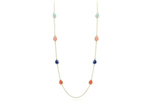 FAMARINE Multicolor Resin Beaded Chain Long Scatter Necklace for Women, Red Blue Green Orange