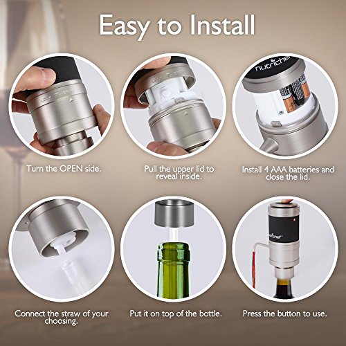 Stainless Steel Electric Wine Aerator - Unique Air Decanter Diffuser System for Red and White Wine - Portable and Automatic Bottle Breather Tap Machine Dispenser Pump - NutriChef - Thumbnail 4