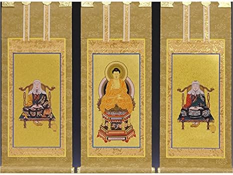 Amazon 仏縁堂ブランド 国産掛軸 もくらん金本紙天台宗 本尊 脇侍三枚組 極豆代 仏間 神道用掛軸 表装 オンライン通販