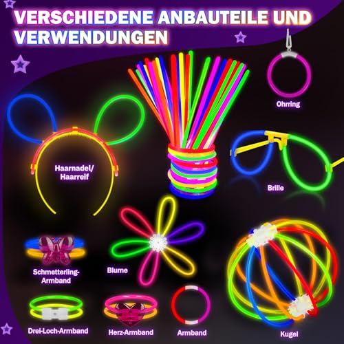Millegu Glow Sticks Party Set, 100 Pieces Glow Sticks, 130 Connectors, Neon Glow Sticks Chains and Luminous Glasses for Children, Decoration for Festival, Weddings, Christmas, Party, New Year's Eve