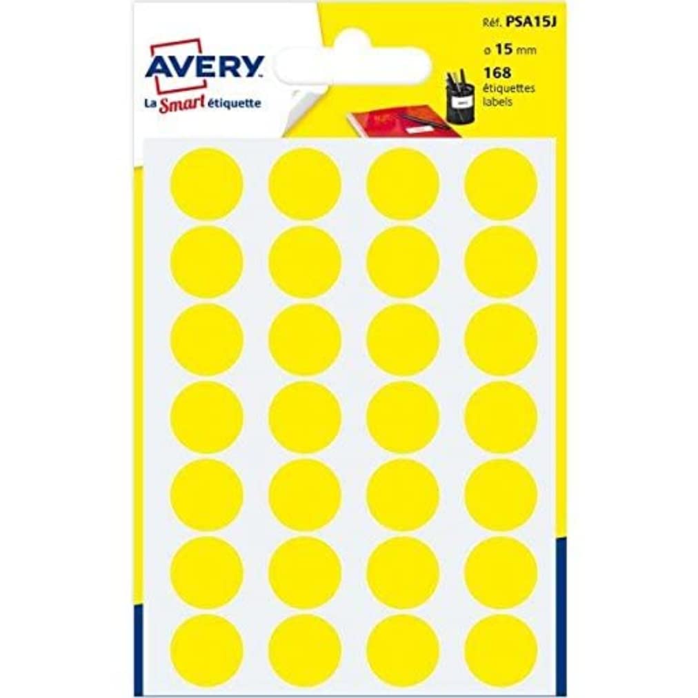 Avery 168 Circle Stickers, 15mm Diameter, Yellow Small Round Dot Adhesive Labels