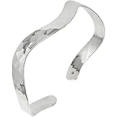 VN Jewelry 925 Sterling Silver Hammered Bangle Bracelet for Women | Handmade Wavy Open Cuff | Gift for Her