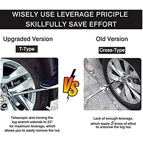 23" Universal Extended Lug Wrench,4 Way Lug Wrench,Lug Nut Wrench,Tire