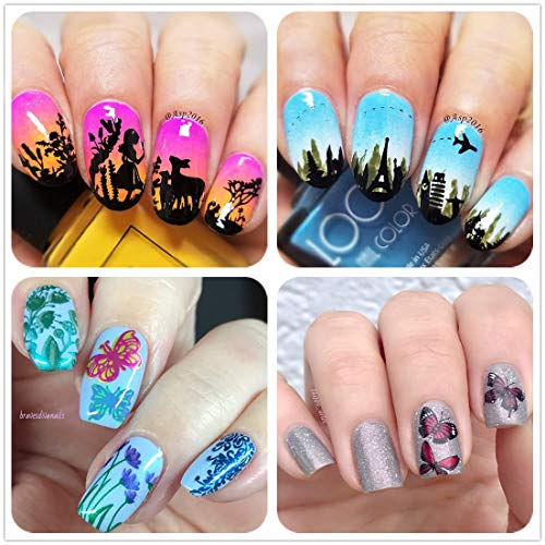 Â Ejiubas Nail Stamping Plates Double Side Nail Art Stamping Kits DIY Layering Plates Nail Stamper Templates 2pcs Nail Art Design EJB-X14 X15