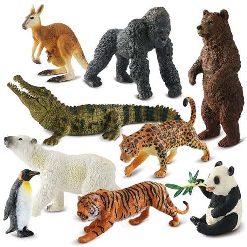 Zippytots 9 PCS Zoo Animal Toys for Kids 3-5 Realistic Plastic Wild
