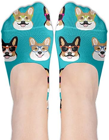 Cute Corgi Glasses And Mustaches Women No-Show Casual Liner Socks Non Slip Flat Boat Ankle Socks