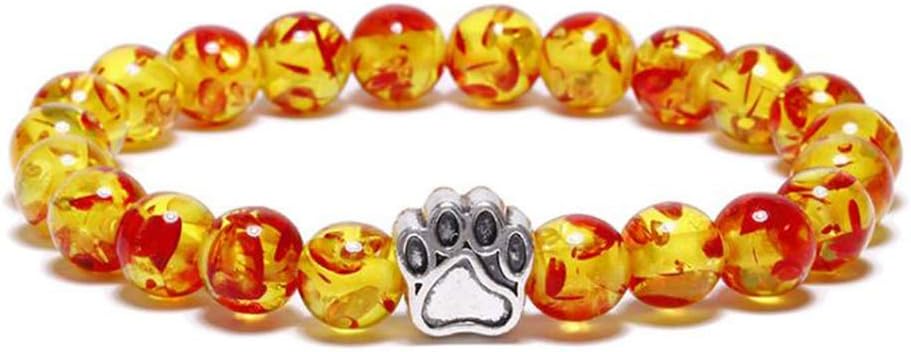 JoJoer Vintage Lava Stone Healing Power Crystal Dog Paw Charm Elastic Stretch Beaded Bracelets