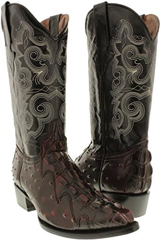 Team West Texas Legacy - Men's Black Cherry Crocodile &amp; Ostrich Print Leather Cowboy Boots J Toe 12 D