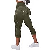 Flamingals Women's Butt Lifting Biker Capri Leggings High Waist Flap Pocket Workout Capris