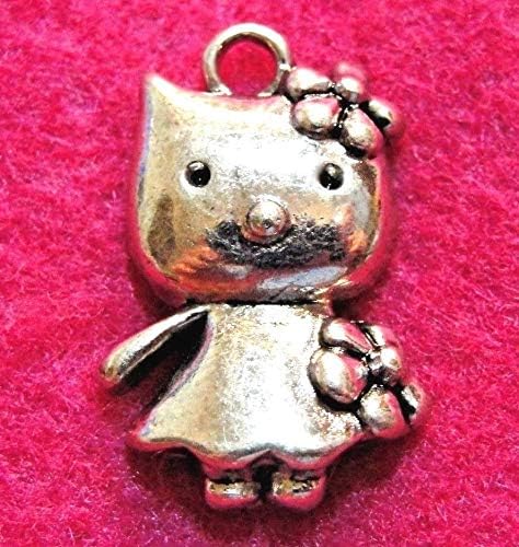 10Pcs. Tibetan Silver CAT Cute Hello Kitty Cat Charms Pendants Earring Drops C17