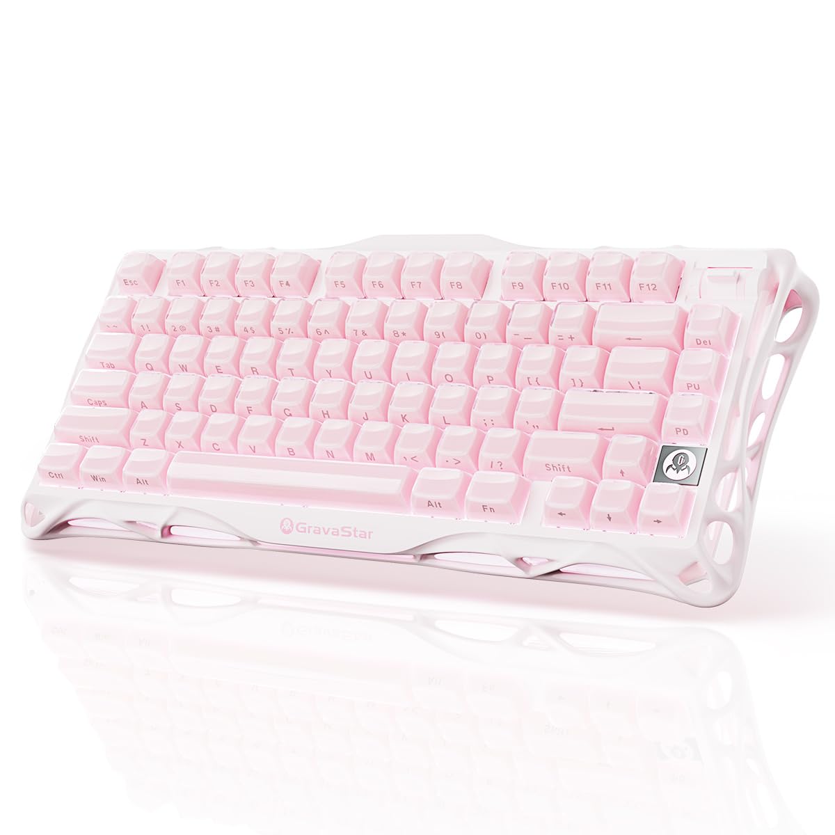 Photo 1 of GravaStar Mercury K1 75% Pink Wireless Keyboard, Aluminum Alloy Exoskeleton Design Mechanical Gaming Keyboard, Gasket Hot-Swap Socket, Linear Switches, RGB Backlit