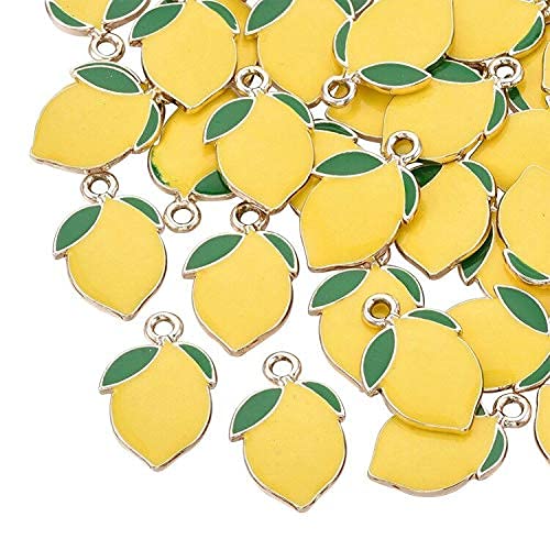 DanLingJewelry 100Pcs Yellow Lemon Fruit Enamel Charms Pendants for DIY Jewellery Making Bracelets Necklaces Earrings Summer Crafts