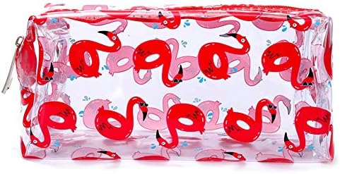 Clear Pencil Case for Girls Women Cute Flamingo Large Makeup Pouch Pen Box Cosmetic Bag Waterproof Travel Red