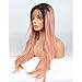 Life Diaries Ombre 2 Tones Auburn Pink Hair Synthetic Lace Front Wig Dark Roots Long Udreamy Nautral Straight Glueless Replacement Hair Wigs For Women Heat Resistant Fiber Hair Half Hand Tied 26 Inch