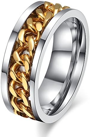 Cuban Spin Link Chain Ring Fashion Spinner Chain Ring For Men Gold &amp; Black &amp; Silver Stainless Steel Rings (7)