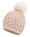 Arctic Paw Horizontal Cable Knit Beanie with Sequins and Faux Fur Pompom (Cream)