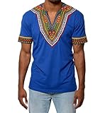 Karlywindow Dashiki Africa Short Sleeve T-Shirts V Neck Floral Print Tee Shirts Top