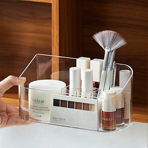 Photo 1 of SUNFICON Makeup Tray Holder Organizer Cosmetic Display Case Tabletop Desktop Vanity Countertop Bathroom Wall Cabinet Medicine Storage Box 9 Dividers 2 Removable for Womens Ladies Girls Crystal Clear