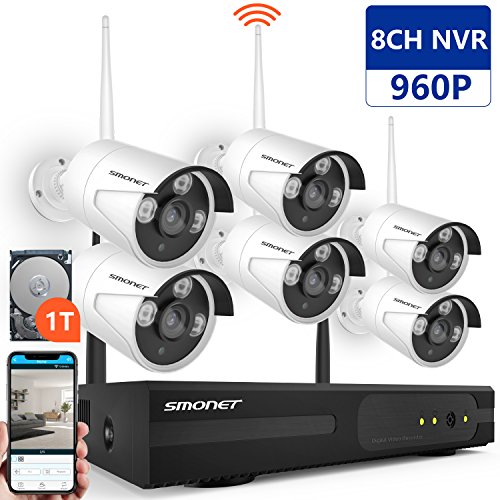 [Expandable System]Wireless Security Camera System,SMONET 8CH 960P Wireless Video Security System with 1TB HDD,6pcs 960P Indoor/Outdoor Wireless IP Cameras,65ft Night Vision,Plug&Play,Easy Remote View