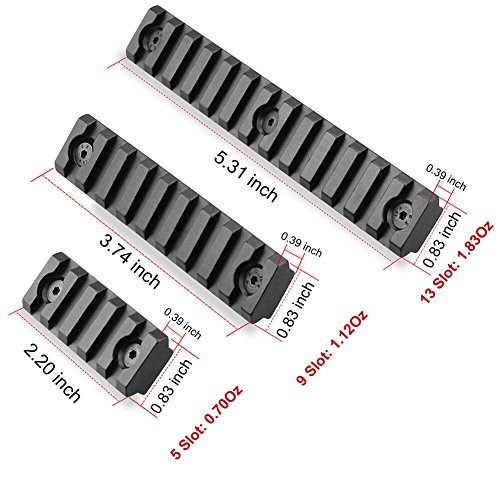 Monoki Keymod Picatinny Rail Sections, 5-Slot 9-Slot 13-Slot Lightweight Picatinny Rail Section for Keymod Handguard Mount Rail System with 3 Allen Wrench & Solid-Style, 3 Pack