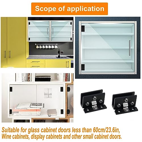 Glass Cabinet Door Hinge 4pcs Wine Cabinet Clamp Display Door Hinge, Matte Black Zinc Alloy, No Hole To Drill