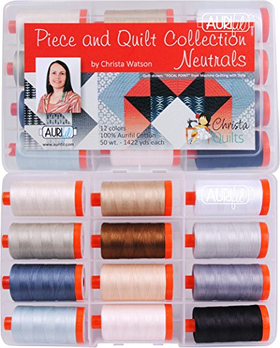 Christa Quilts Piece and Quilt Neutrals Aurifil Thread Kit 12 Large Spools 50 Weight CW50PQN12