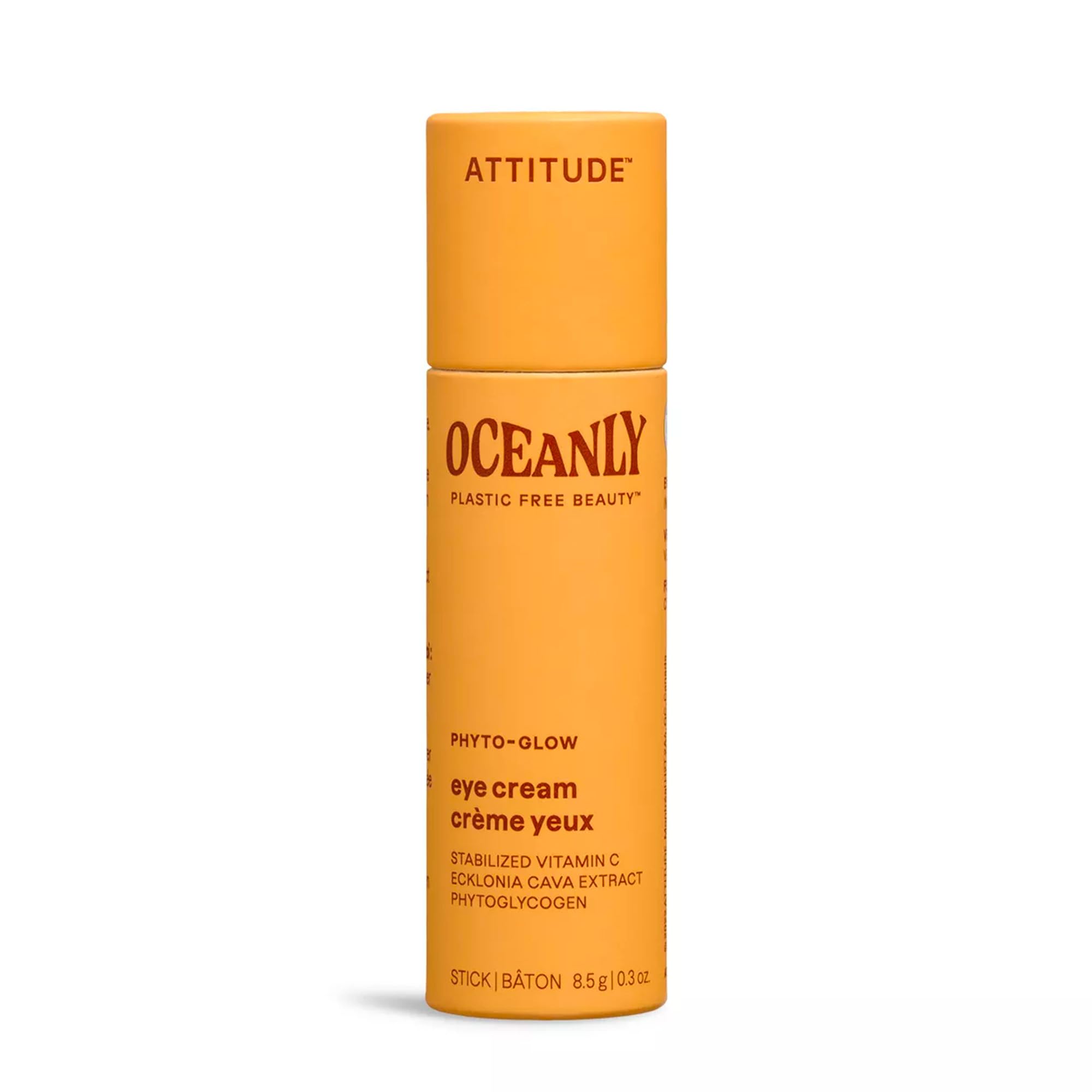 ATTITUDE Oceanly Eye Cream Stick, EWG Verified, Plastic-free, Plant and Mineral-Based Ingredients, Vegan Skin Care Products, PHYTO GLOW, Unscented, 8.5 grams