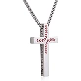 Mikovivi Baseball Cross Necklace for Men, Bible Verse Christian Jewelry Stainless Steel Pendant Chain Graduation First Communion Religious Gift & Decor