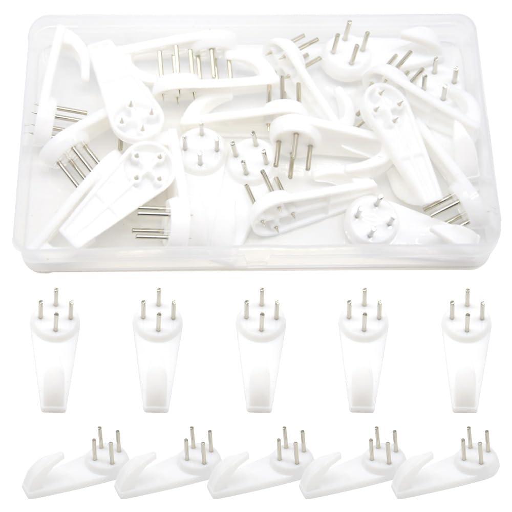 Yosawo 20 Pieces Plastic Hardwall Hanger Hooks for Hanging Pictures, Clocks, Photo Frames, Mirrors (50MM/SL)