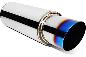 DNA MOTORING EXA-MF-003-T1 Stainless Steel Straight Through Exhaust Muffler Diagonal Cut Universal, 4" Outlet, 2.5" Inlet