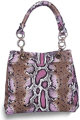 ZB Python Collection: Pink eco leather python feel fabric womens handbag shoulder bag with metal chain handle 18k gold coated hardware &amp; zipper