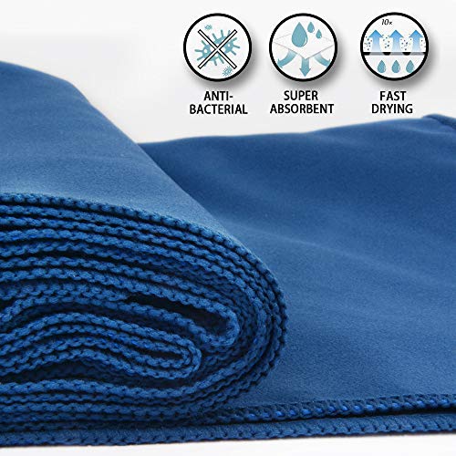 sunland Microfiber Non-Slip Yoga Towel Sweat Absorbent Soft Hot Yoga Towel + Hand Towel 2 in1 Set with Carry Bag Ideal for Pilates Hot Yoga Bikram 24 inches x 72 inches Navy Blue