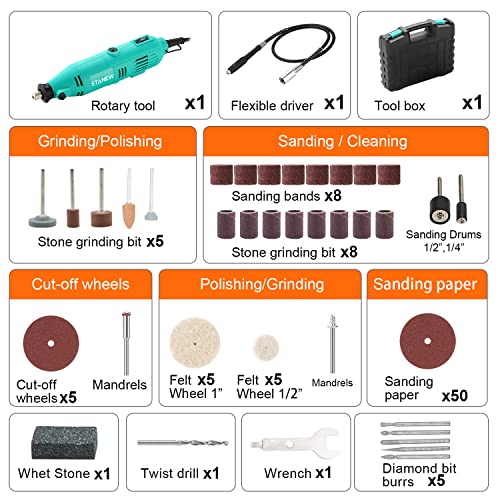 STANEW Rotary Tool Kit with Flex Shaft - 102pcs Accessories Variable Speed 130W Electric Drill Set for Grinding Engraving Crafting Projects and DIY Creations