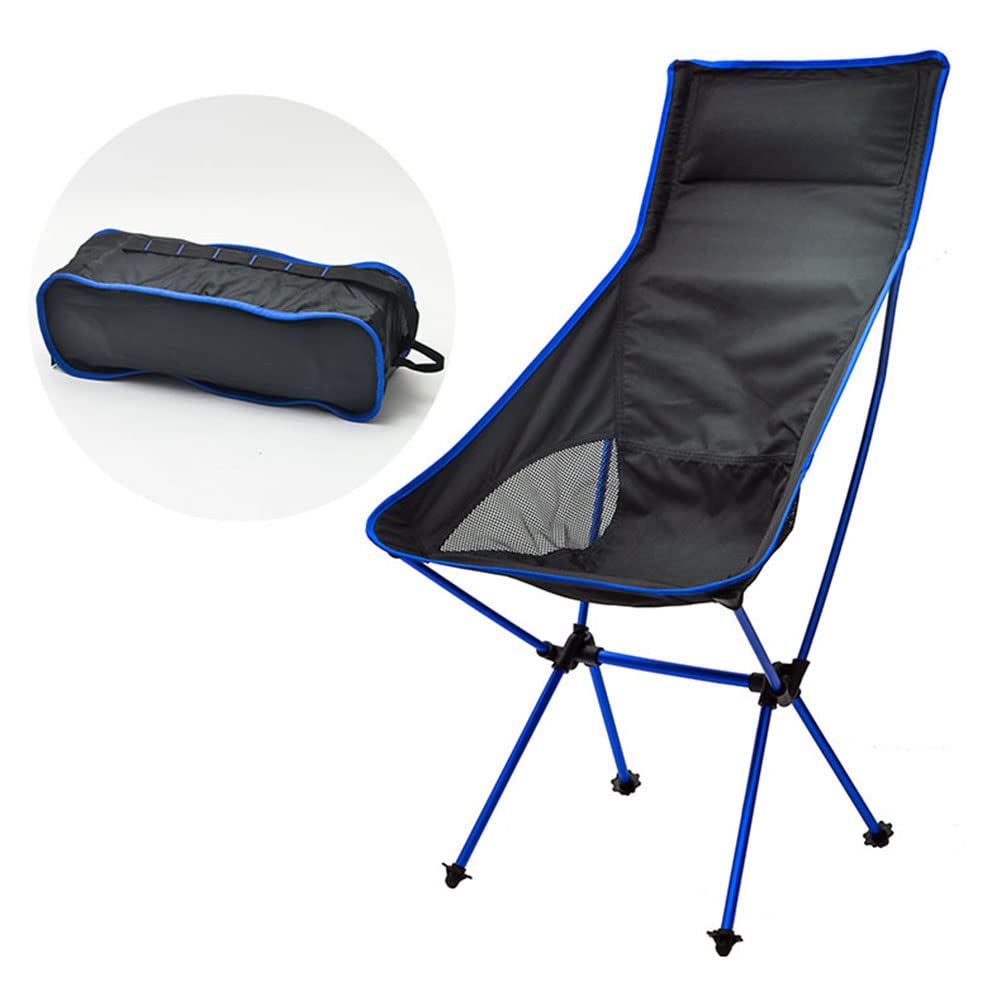 LSLANSOON Lightweight Folding High Back Camping Chair with Headrest, Portable Backpacking Chair, Beach Chair Recliner for Outdoor Hiking Fishing Patio Backyard Picnic Travel (Deep Blue)