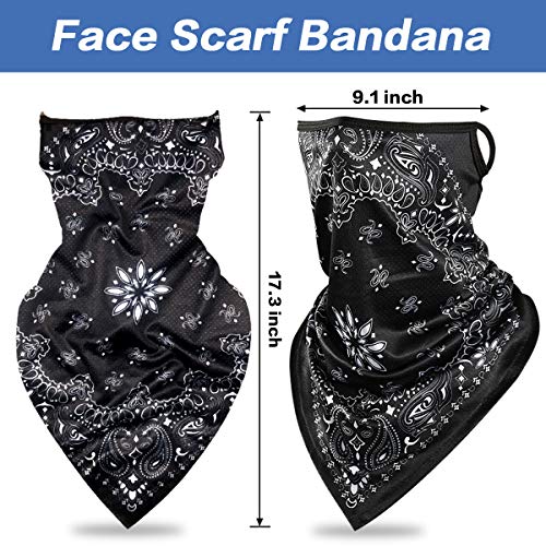AOGE 3 Pack Elastic face mask Bandana with Ear Loops, Summer face Cover Neck Gaiter Scarf, Unisex Balaclava face mask Reusable Washable