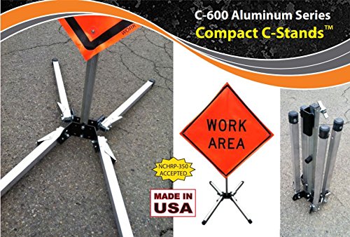 C-101-S-KLSH Galvanized Steel Non-Wind Deflectable Compact Roll-up Sign Stand, Standard Base, Short Leg, Kick-Lever Leg-Release, Spin-Handle for Roll-Up Sign Attachment