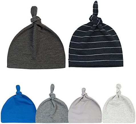 6 Pack Unisex Newborn Baby Infant Beanie Hat Cotton Soft Cute Adjustable Knot Cap for Boys Girls