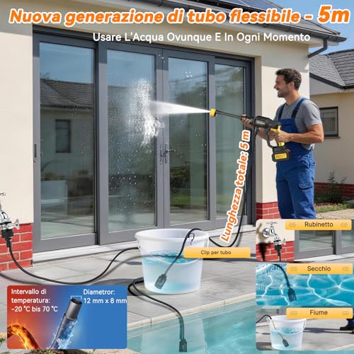 Shiptree Battery Pressure Washer, Professional Portable Pressure Washer with Batteries and 5M Tube, 6 in 1 Tap Connection Nozzle for Garden, Car and Outdoor Cleaning