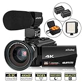 Video Camera 4K Camcorder AiTechny HD Digital WiFi Vlogging Camera 48MP 16X Digital Zoom Recorder IR Night Vision 3.0" IPS Touch Screen with Microphone, Wide Angle Lens for Your Family