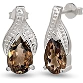Genuine Smoky Topaz 925 Solid Sterling Silver Earrings 15mm