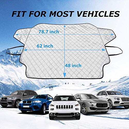 Mumu Sugar Car Windshield Snow Cover, Car Windshield Snow Ice Cover With 4 Layers Protector, Waterproof Windshield Winter Cover For Ice,Snow,Frost,UV Protection,Extra Large Size Fits for Most Vehicles