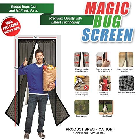 ASFLY Screen Door 36''×82'' Hand Free Magic Mesh with Magnets Anti Mosquito and Insect Bug Curtain Full Frame Velcro