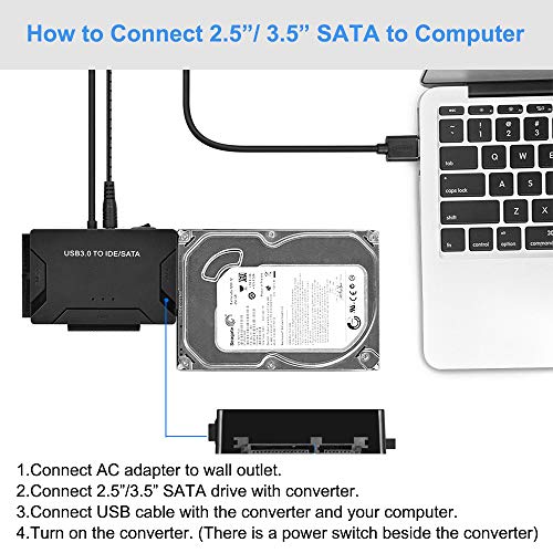 USB to SATA IDE HDD Adapter - USB 3.0 Cable to 2.5" 3.5" SATA IDE Hard Drive for Windows 10/8.1/8/ 7/Vista/XP, Mac OS, Support 5TB