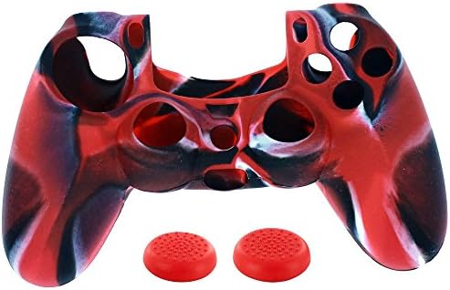 Tiean for Playstation PS4 Controller Handle +2PC Rocker Cap Soft Comfortable Anti Sweat Anti Sweat dust Prevention Silicone (red)