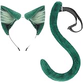 QinRuan Animal Cosplay Costume Accessories Furry Faux Fur Cat Ears Headband and Fox Tail Set Halloween Accessory