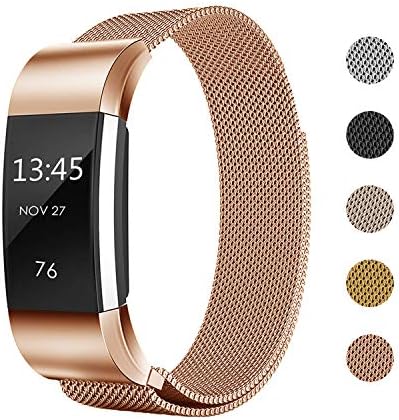 Keasy Replacement Bands Compatible with Fitbit Charge 2, Stainless Steel Metal Lock Replacement Wristband for Women Men (Small, Rose Gold)